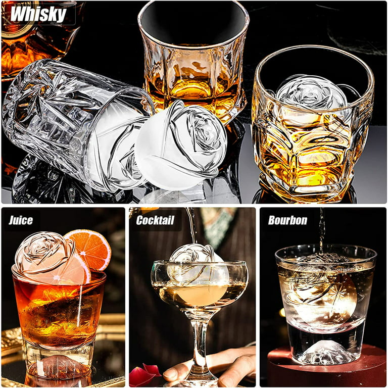 Ice Cube Tray, Mikiwon 2.2 inch Silicone Large Ice Ball Maker,Ice Rose  Maker,Ice Diamond Maker With Covers,Large Ice Cube Molds for Whiskey,  Cocktails