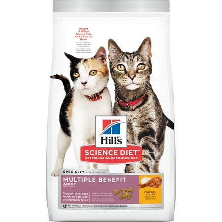 Hill's Science Diet Adult Multiple Benefit Chicken Recipe Dry Cat Food, 15.5 lb (Best Cat Food For Multiple Cats)