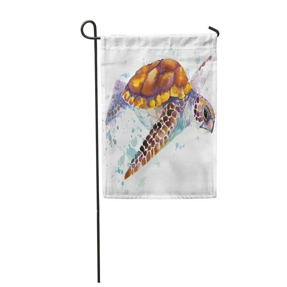 POGLIP Green Sea Turtle Watercolor Underwater Word Hawaii Paint Life Garden Flag Decorative Flag House Banner 12x18 inch