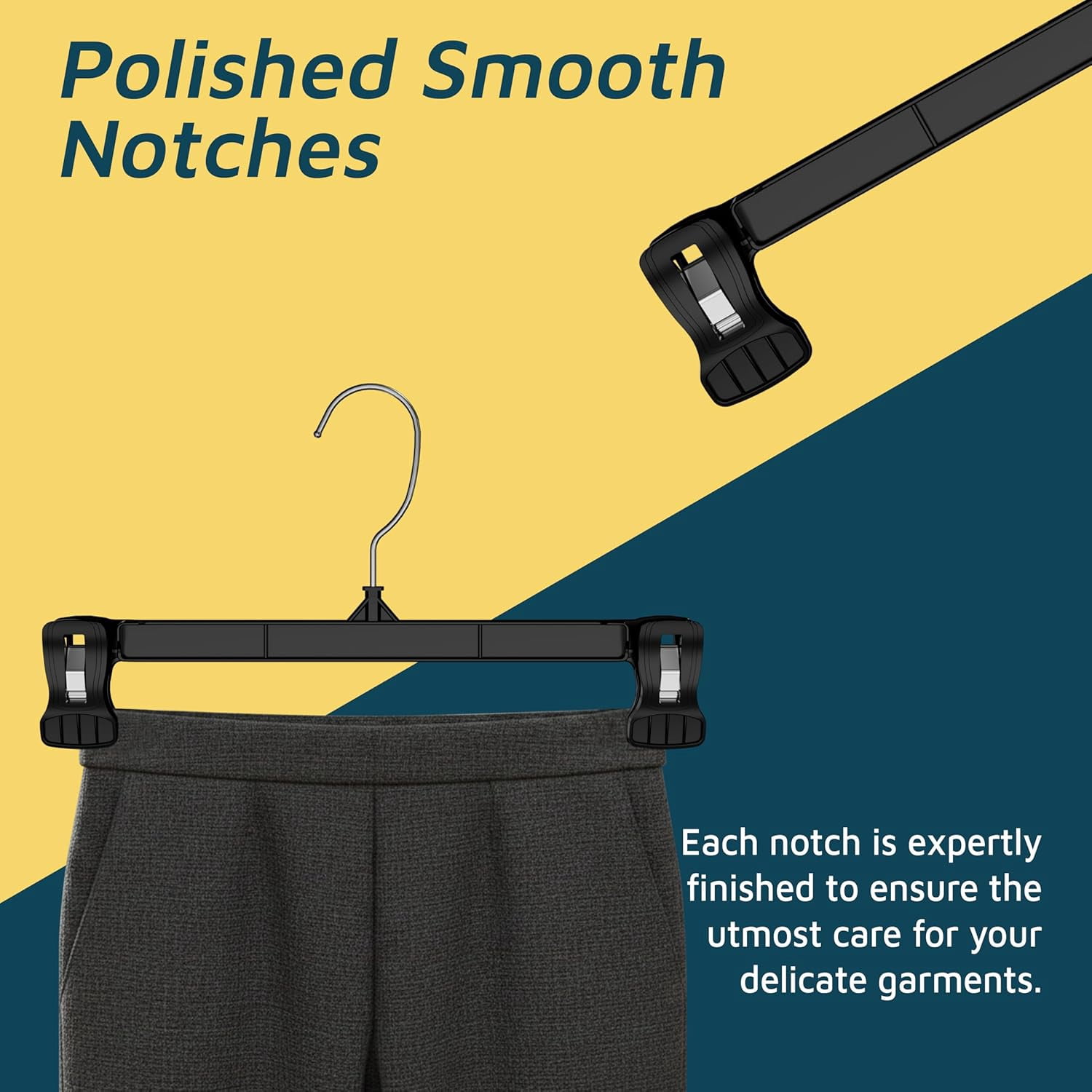 Lifemaster Pants Hangers with Clips, 25 Pack, 12" Heavy-Duty Non-Slip Grip, 360° Swivel Hook, Space-Saving Hangers for Pants, Skirts, Shorts, Black