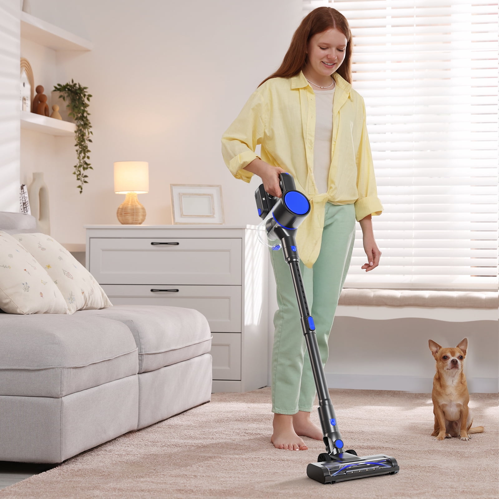 edx Cordless Vacuum Cleaner, 3-in-1 Stick Lightweight Vacuum for Pet Hair Carpet Floor, Black-Blue