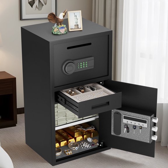 6.0 Cu ft Safe Box, Steel Security Safes with Jewelry Drawer Room & Hooks, Home Safe with Dual Alarm & Mute Function, Money Safe with Adjustable Shelves for Documents and Valuables