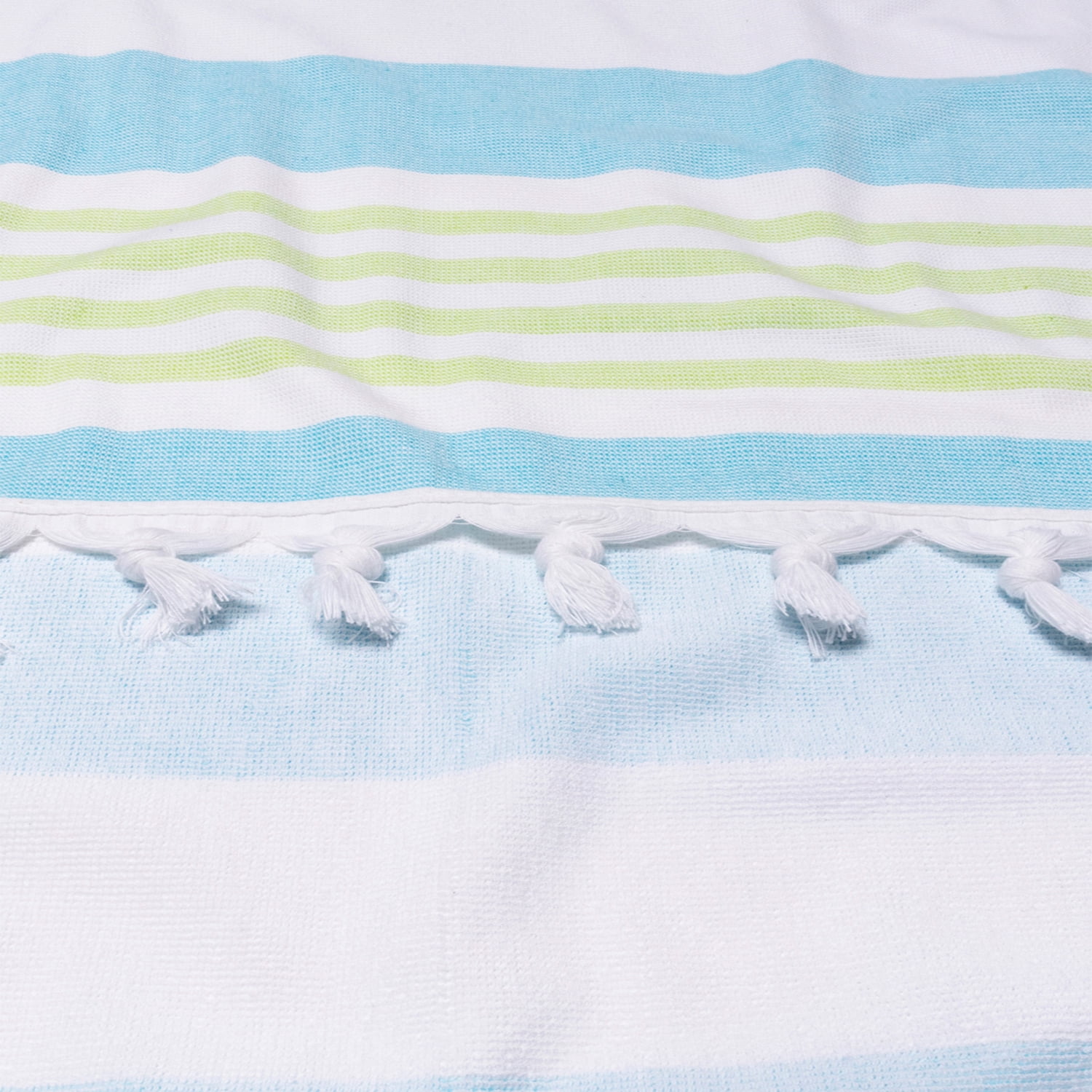Superior Summery Stripe Fouta Cotton Beach Towel with Fringe, 35" x 68"