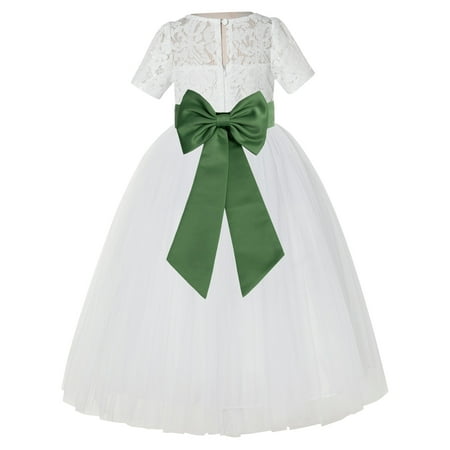 

Ivory Floral Lace Vintage Flower Girl Dresses for Wedding Pageant LG2T