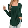 thumbnail image 3 of qolati Women's Fall Long Sleeve T Shirts Dressy Trendy Printed Ruched Square Neck Shirts Casual Loose Flowy Holiday Pullover Tops, 3 of 6
