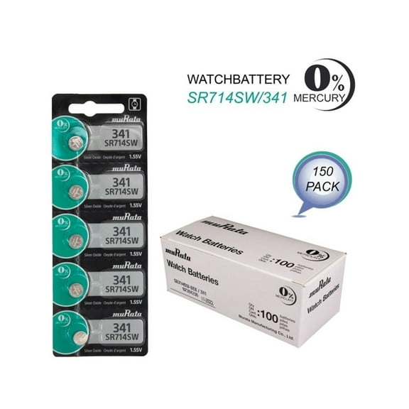 Murata 341 SR714SW 1 55V Silver Oxide 0 Hg Mercury Free Watch Battery 150 Batteries