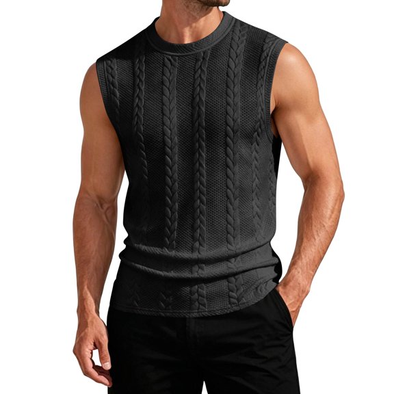 Sewkxo Men's Knitted Tank Tops Casual Sleeveless Shirt Summer Lightweight Trendy Light Tank Tops,Black S