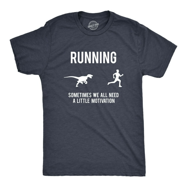 Mens Running Motivation Raptor Chase T Shirt Funny Dinosaur Tee Nerdy Graphic (Heather Navy) - S