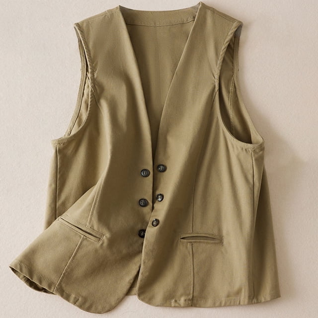 LOVZFMLL Vestes pour Femmes Gilet en Denim et Lin Tendance Décontracté Cardigan Sans Manches en Denim