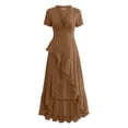 thumbnail image 5 of Lenpel Summer Dresses for Women Dressy Casual V Neck Beach Dresses Flowy Ruffle Asymmetric Hem Short Sleeve Maxi Sundresses, 5 of 5