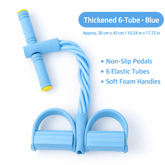 Pedal Resistance Band with Handle, Upgraded 6-Tube Exercise Bands Blue
