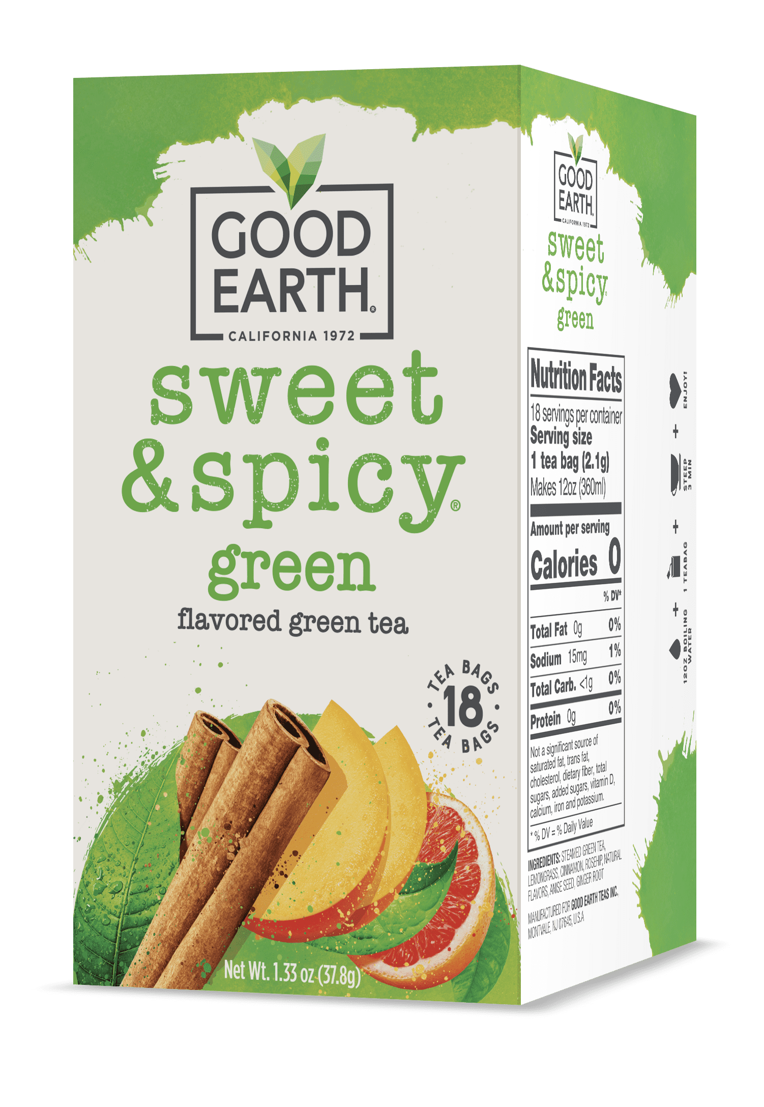 Good Earth Sweet & Spicy Green Tea, 18 Count Tea Bags