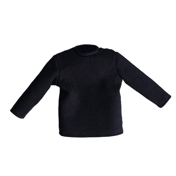 Camisa de manga larga para disfraz de muñeca en miniatura, camiseta básica informal para muñeca, escala 1/12 negro