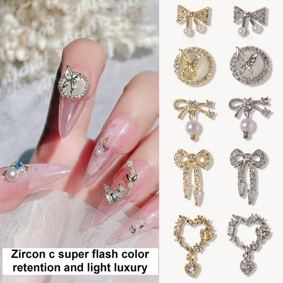 opvise Nail Decor Bow-tie Heart Shape DIY Design Alloy Nail Art Rhinestones Jewelry for Nail Salon