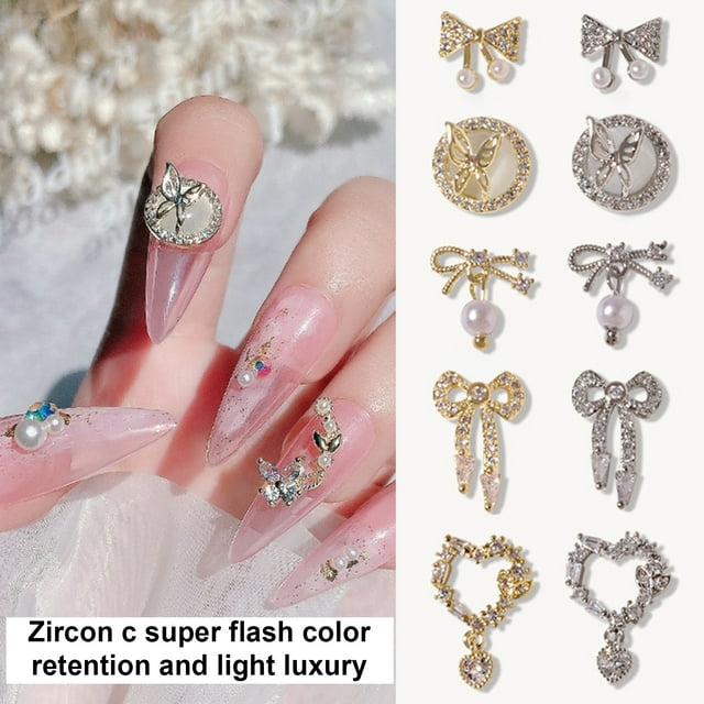 Lubelski Nail Decor Bow-tie Heart Shape DIY Design Alloy Nail Art Rhinestones Jewelry for Nail Salon