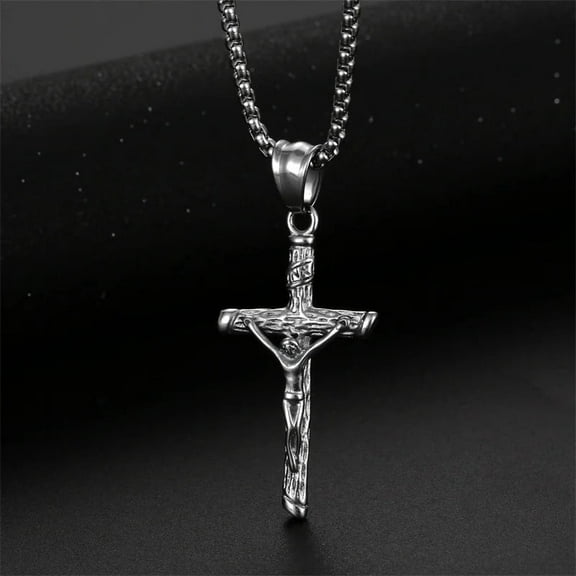 14K White Gold Jewelry Fashion European And American Vintage Jesus Cross Casting Process Pendant Necklace Mens
