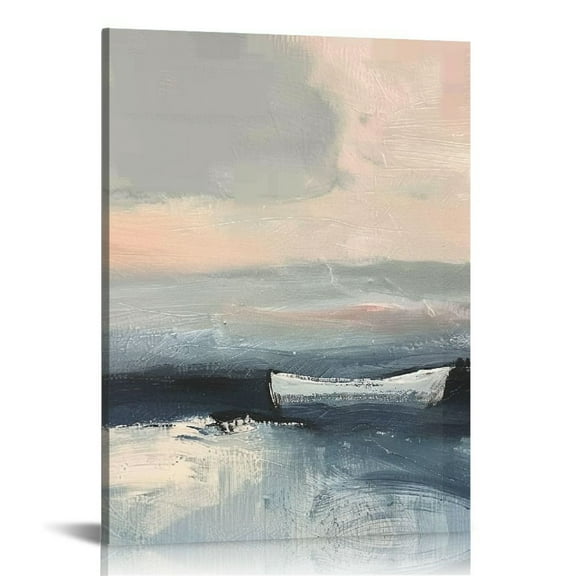 JEUXUS Large Framed Canvas Wall Art, Minimalist Abstract Modern Artwork Wall Decor, Orange Blue Gray Canvas Wall Art for Living Room Home Office 12x16 in