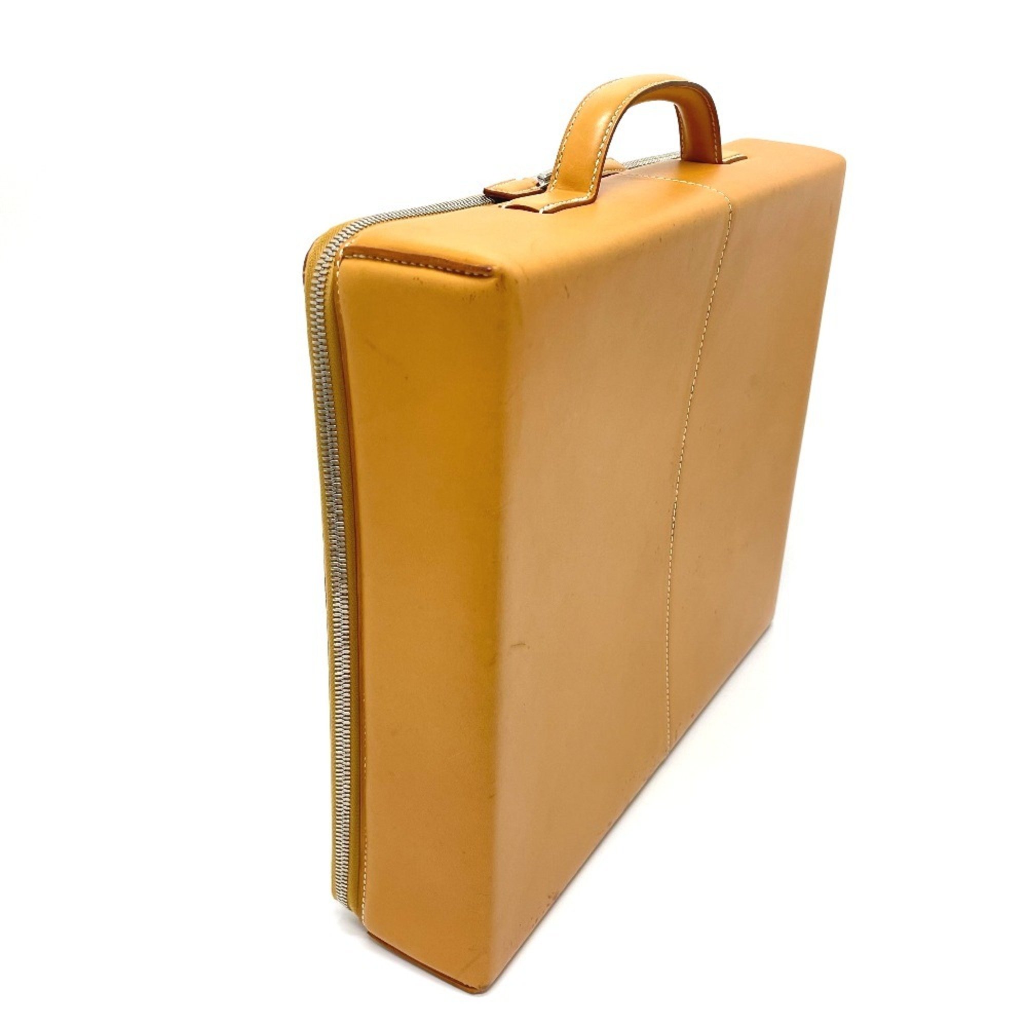 Pre-Owned HERMES Air Light MM Briefcase Handbag Leather Men's Natural Beige (Fair)