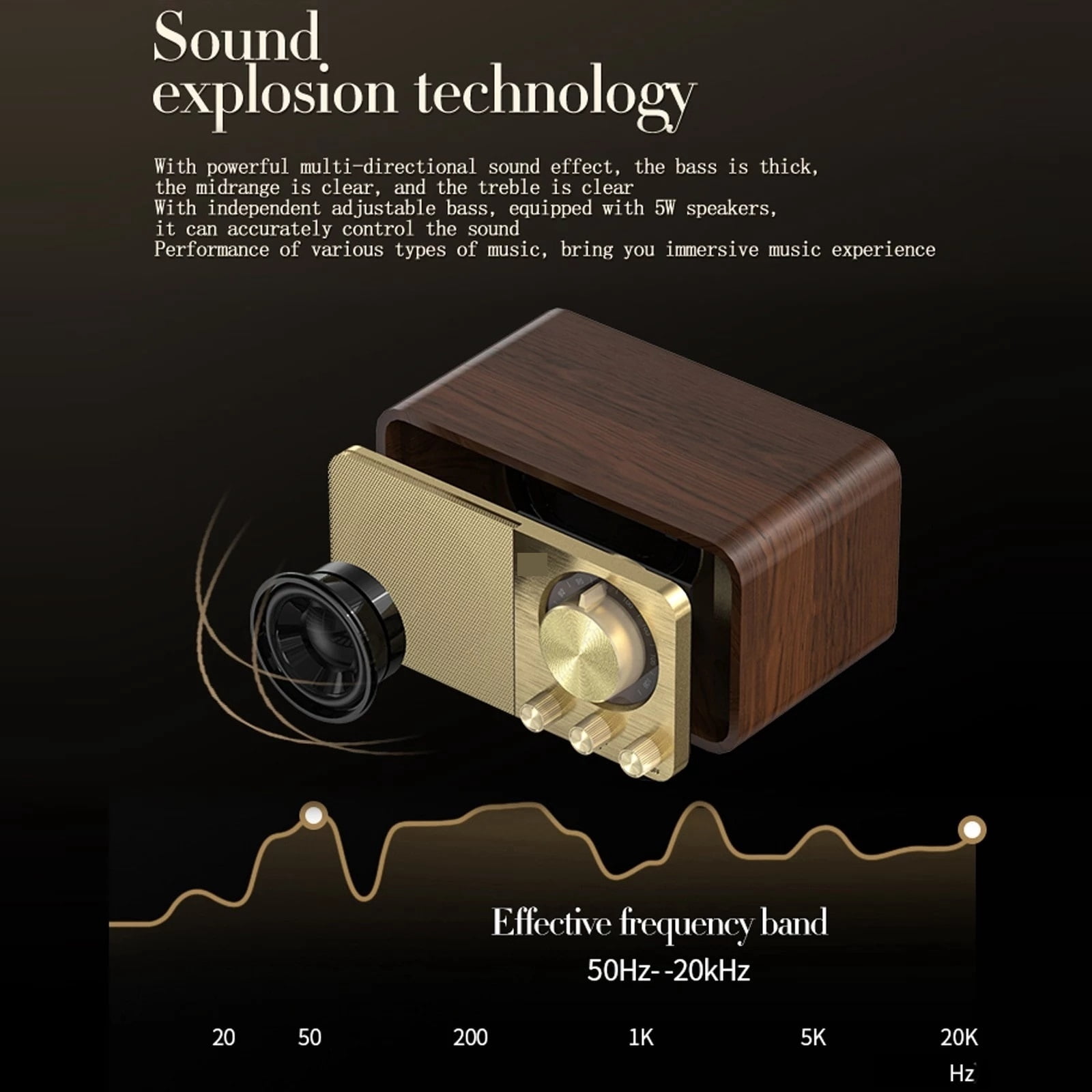 Wooden Retro Classic Soundbox Bluetooth-Compatible 5.0 Stereo Speaker Surround Super Bass Subwoofer Radio For Computer
