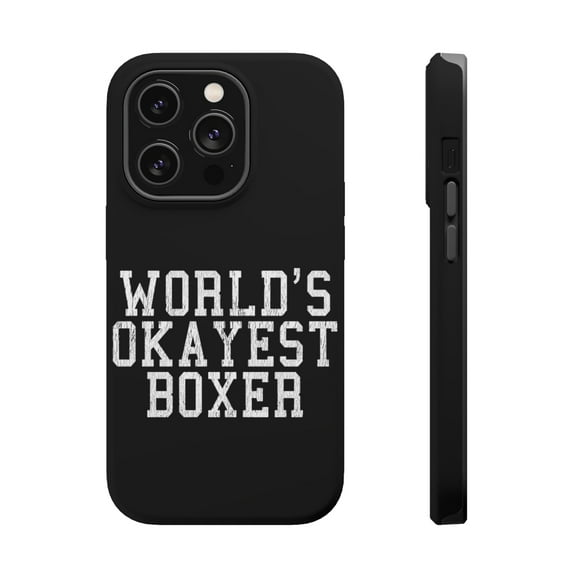 DistinctInk Tough Case for Apple iPhone 15 PRO (6.1" Screen), Compatible with MagSafe Charging - World's Okayest Boxer