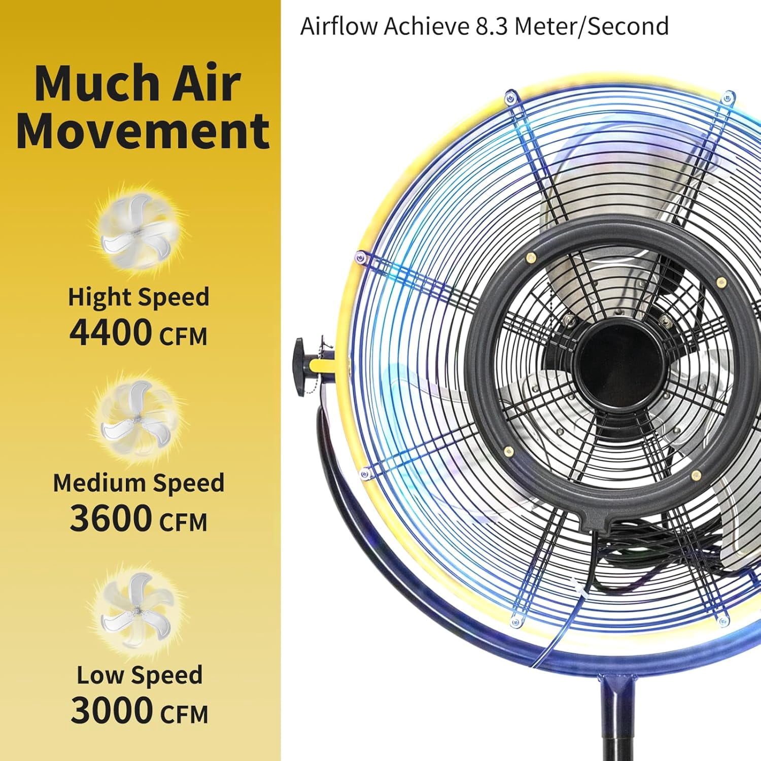 20-Inch Outdoor Misting Fan with Pedestal Stand, 4400 CFM, IP44 Enclosed Motor, Detachable Mist Spray Kit, 9ft Cord & GFCI Plug, 120-Degree Tilted Head, UL Outdoor Approved