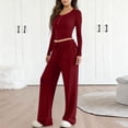 thumbnail image 2 of OIOLOYJM Two Piece Sets for Women Flowy Dressy Lounge Set Fashion Long Sleeve Cropped Tops Wide Leg Drawstring Pants Casual Outfits Spring Summer Vacation Travel Tracksuit Wine L, 2 of 4