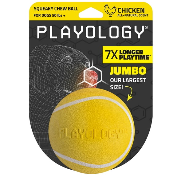 Playology Dog Toys | Squeaky Chew Ball, Chicken Scented Toy - Jumbo