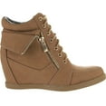 thumbnail image 2 of Top Moda Womens Peter Fashion Leatherette Lace-up High Top Wedge Sneaker Bootie, Camel, 8.5, 2 of 4