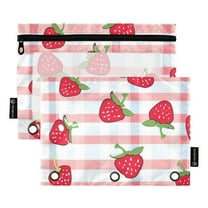 ALAZA 2 Pack Pencil Pouch Strawberry on Checkered Pencil Case for 3 Ring Binder Clear Window Pencil Bag Organizers