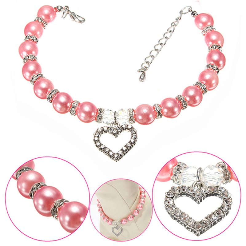 Redcolourful Fashion Pet Puppy Dog Cat Piggy Pearl Necklace Pendant Pet Accessories Dogs Cats Collar Pink S Pink S
