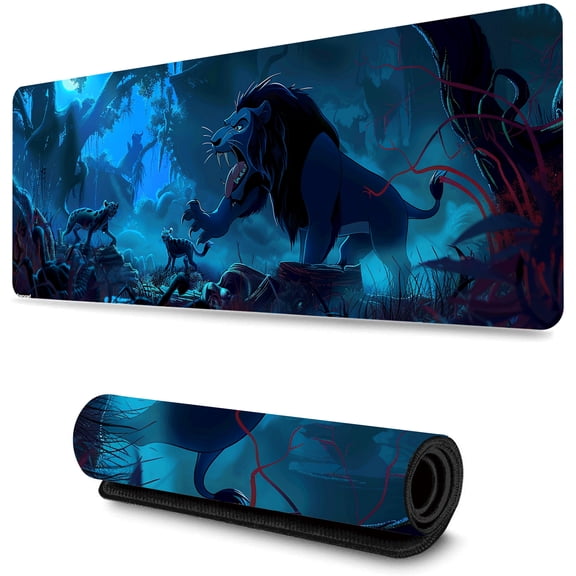 WISHTIME Gaming Mouse Pad Full Mousepad Large Desk Pad Keyboard Mat The Mousepad Non-Slip Rubber Base Waterproof with Stitched Edges31.5 x 11.8 inches for Game Office, Lion