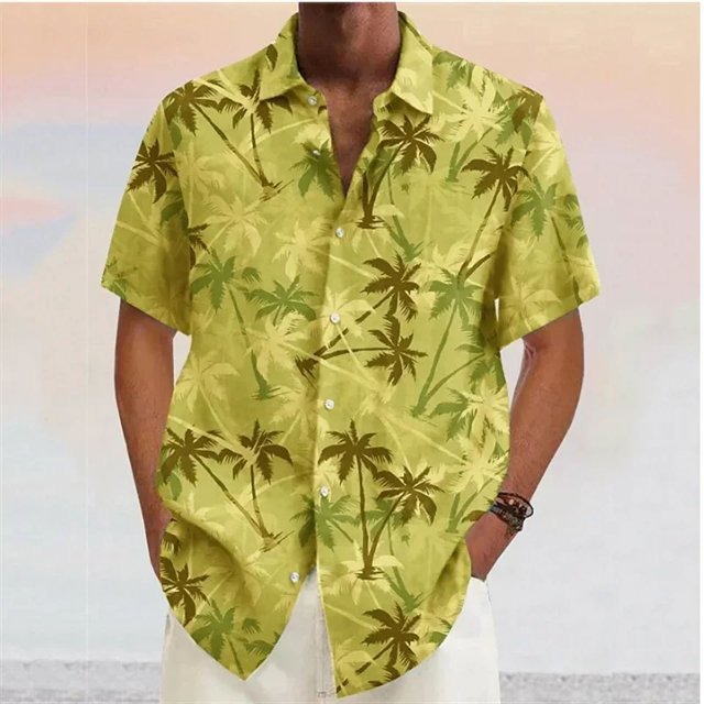 Chemise Décontractée à Manches Courtes Douce Hawaïenne à Col Rabattu Imprimé Noix de Coco pour Hommes Été