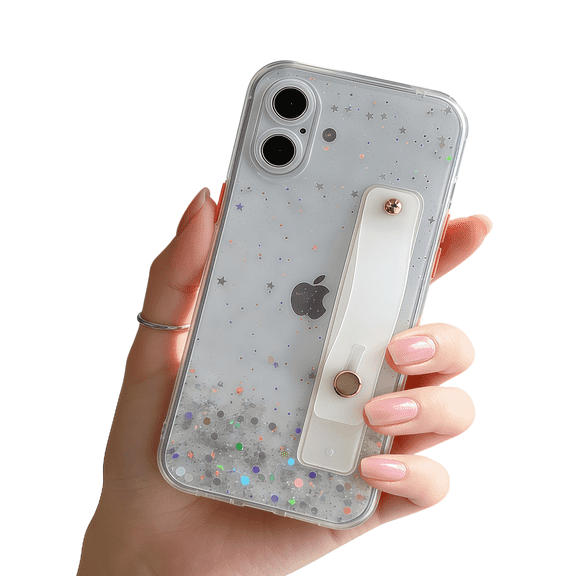 siduater Glitter Case for iPhone 16 | Bling Sparkle Soft TPU Bumper Cover with Adjustable Finger Grip Loop for Girls Women, Crystal Clear