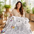 thumbnail image 2 of DIY Coloring Blankets for Adults Kids, 50"×60" Large Washable Reusable Color Blanket with Markers 24pc, Creative Personalized Blanket for Indoor Outdoor Art Painting Activity, 2 of 7