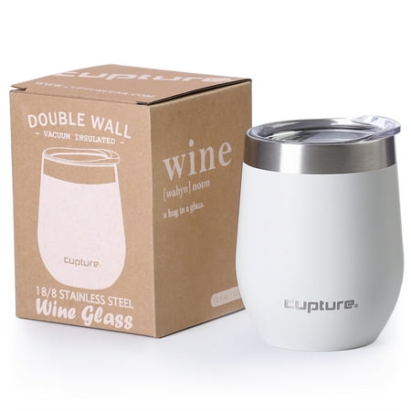 Cupture Stemless Wine Glasses 12 oz Vacuum Insulated Tumbler with Lids - 18/8 Stainless Steel (Winter White)