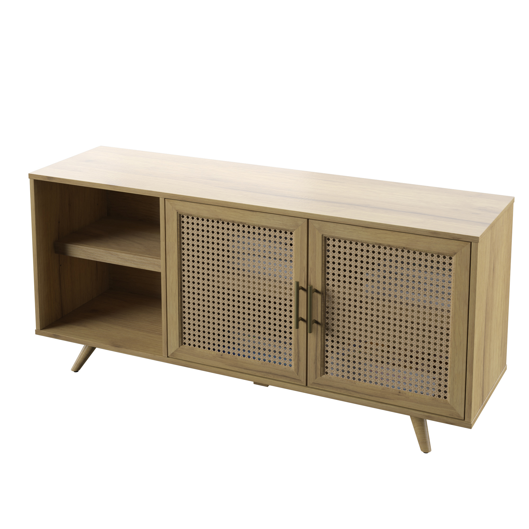 Twin Star Home Rattan TV Stand for TV's up to 60" in Campbell Oak