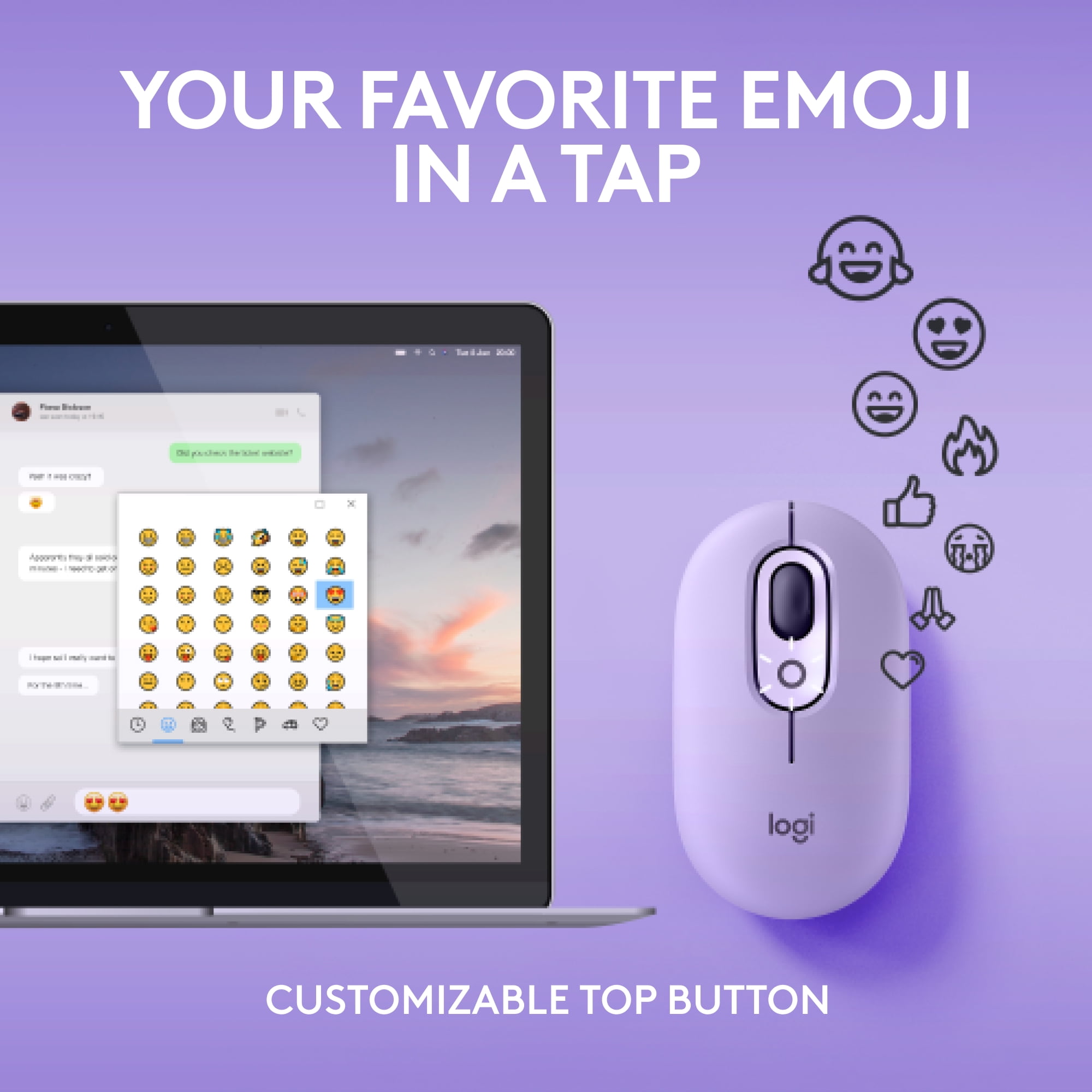 Logitech POP Mouse,  Wireless Mouse with Customizable Emojis, SilentTouch Technology, Bluetooth, Cosmos