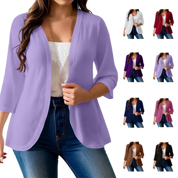Fall Thin Cardigans for Women Solid Color Loose 3/4 Sleeve Plus Size Cardigan for Daily Wear