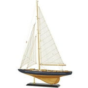 DecMode Beige Coastal Wood Sail Boat Sculpture, 17"W x 21"H