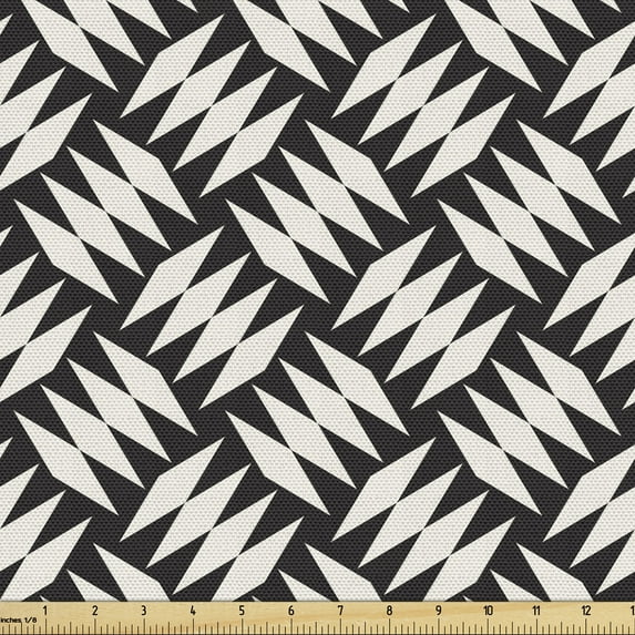 Lattice Upholstery Fabric by the Yard, Diagonally Aligned Adjacent Diamond Shapes Modern Monochrome Tiling, Decorative Fabric for DIY and Home Accents, 3 Yards, Charcoal Grey Eggshell by Ambesonne