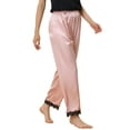 thumbnail image 4 of INSPIRE CHIC Women's Sleep Pants Satin Wide-leg Lace Trim Loungewear Pajama Elastic Long Pants M Pink, 4 of 6