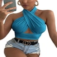 thumbnail image 4 of Women Summer Tank Tops Cross Halter Neck Crop Tops 4 Colors, 4 of 6