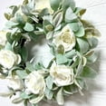 thumbnail image 3 of 17inch White Rose Lambs Ear Wreath,Wreaths for Front Door Hanging Wreath Home Porch Farmhouse Wall Window Patio Garden Decoration, 3 of 7
