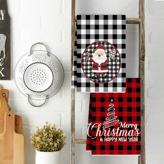 Bowayaoa Christmas Kitchen Towels, Christmas Tree Print Microfiber Towel Set, Hanging Hand Bath Towel for Bathroom, Fast Drying Dish Towel for Kitchen Decor