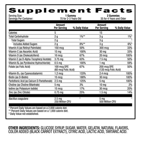 Equate Kids Multivitamin Probiotic Supplement Gummies, Assorted Fruit, 70 Count