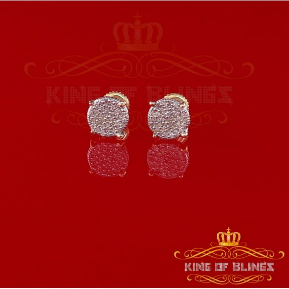 King of Bling's 10K Real Yellow Gold Real Diamond 0.15CT Men's/Women's Round Stud Micro Earring