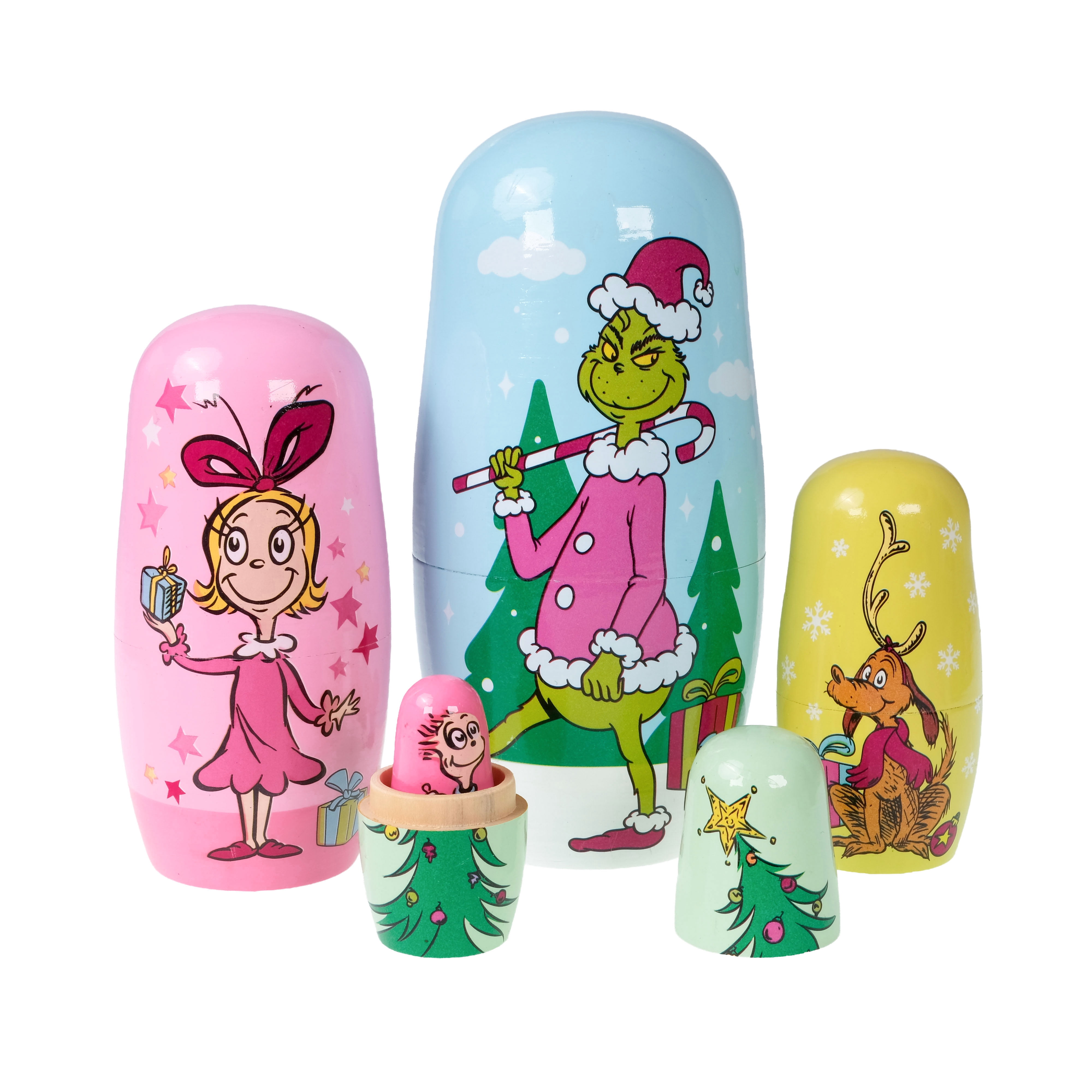 Dr. Seuss The Grinch 5‑Piece Nesting Table Top Set – Christmas Collectible Characters