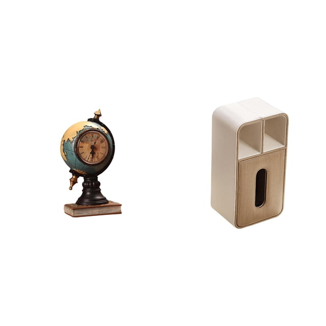 Figura de escritorio,Reloj de mesa con figura de globo terráqueo,decoración para oficina y hogar,caja de pañuelos,Caja de pañuelos de piel sintética para dormitorio,Caja de almacenamiento