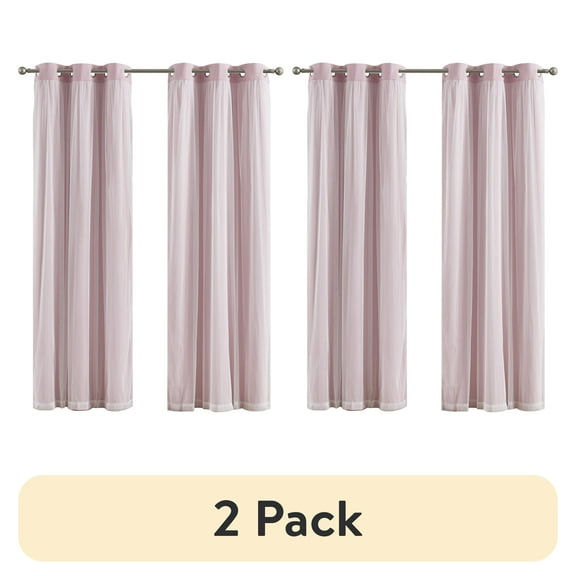 (2 pack) Your Zone Blackout Curtain Panel with Sheer Overlay, 1 Panel, Pink, 37" W x 84" L