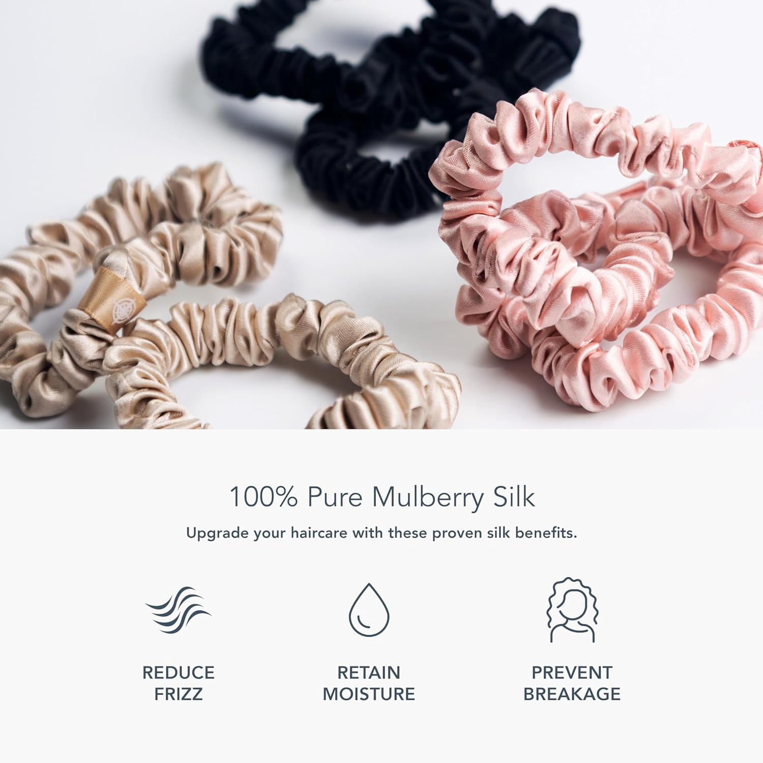 Fishers Finery 25 Momme Pure Mulberry Silk Skinny Scrunchies - Hair Tie Set for Thin Hair, Prevents Breakage and Frizz (Black|Pink|Taupe- 6 Pk)